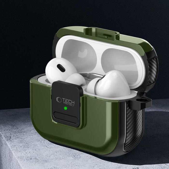 Tech-Protect - Tech-Protect Apple Airpods Pro 1/2 Skal Defender Hook - Olivgrön