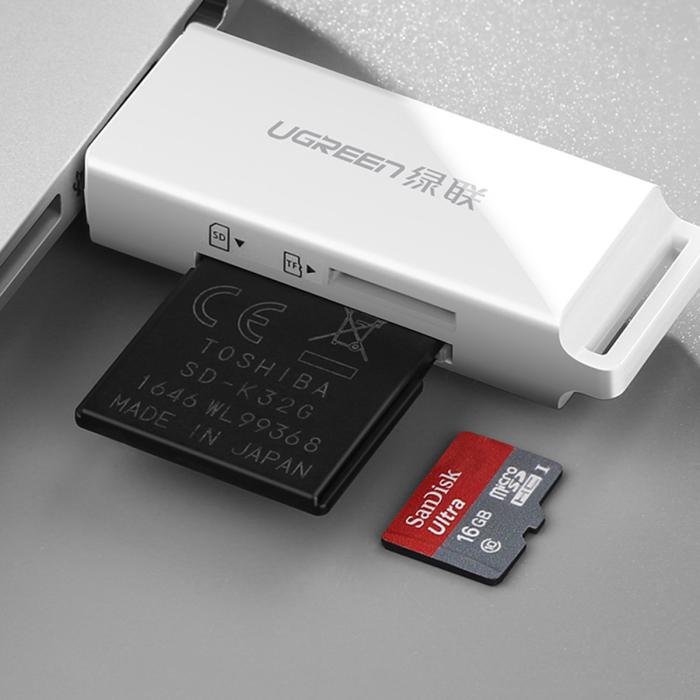 Ugreen - Ugreen Bärbar TF/SD-kortläsare för USB 3.0 - Vit