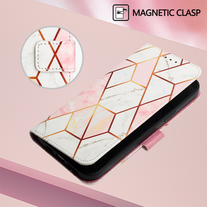 A-One Brand - iPhone 17 Plånboksfodral Marble Pattern med Rem LS002