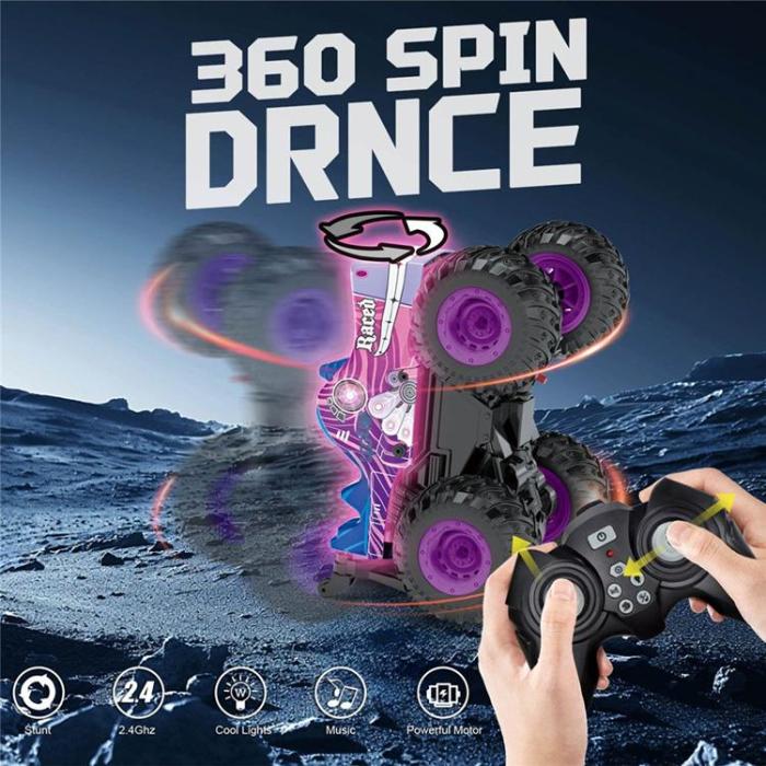 OEM - RC Bil Tecknad Stuntbil Leksak med Ljus och Musik för Barn (Ålder 3+) - Lila