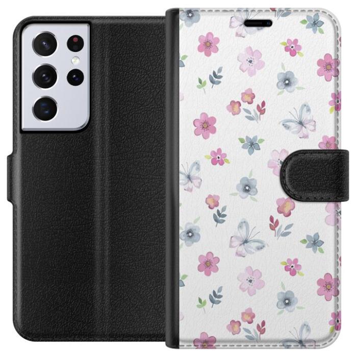iSecrets - Plånboksfodral till Samsung Galaxy S21 Ultra 5G med Blommor och fjärillar