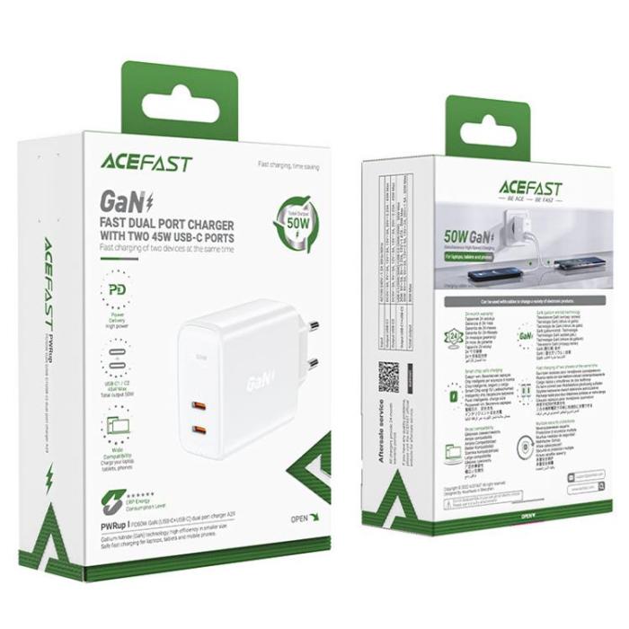 Acefast - Acefast PD Väggladdare USB Typ-C 50W - Vit