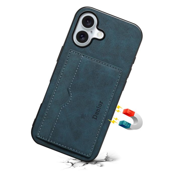 DENIOR - DENIOR iPhone 17 Fodral Kortfack Ställ i Konstläder - Blå