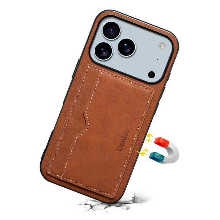 DENIOR - DENIOR iPhone 17 Pro Fodral Kortfack Ställ i Konstläder - Brun