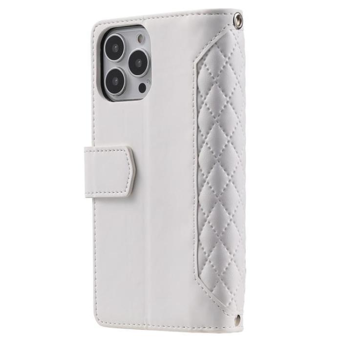 A-One Brand - iPhone 13 Pro Plånboksfodral Rhombus Grid - Vit