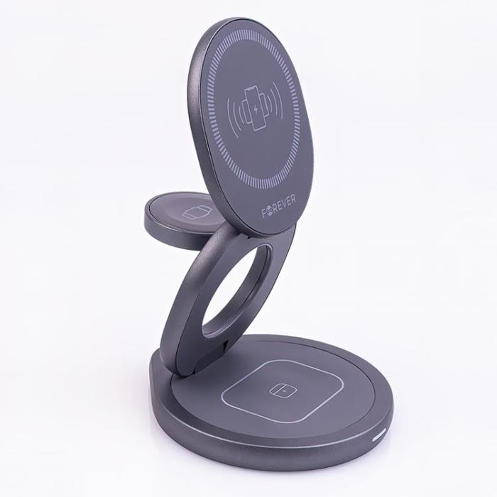Forever - Forever 3-in-1 Trådlös Laddare 15W Magnetisk Universell - Grå