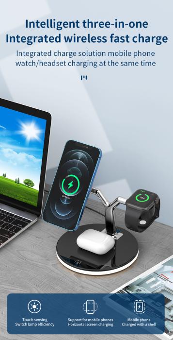A-One Brand - 3-in-1 Trådlös Laddare Magsafe iPhone 25W, Apple Watch, AirPods - Vit