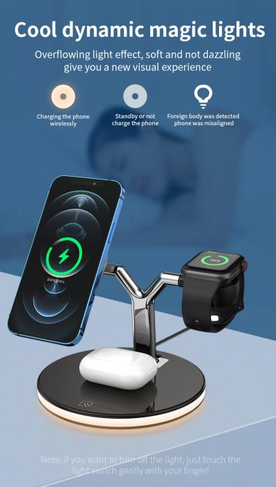 A-One Brand - 3-in-1 Trådlös Laddare Magsafe iPhone 25W, Apple Watch, AirPods - Vit