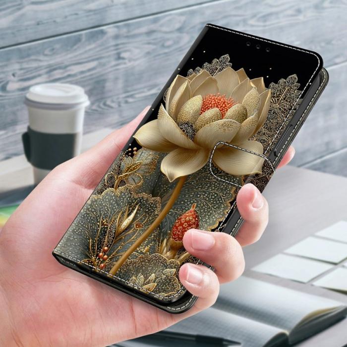 OEM - Plånboksfodral för Samsung Galaxy S26 Fällbart Ställ Konstläder Gyllene lotus