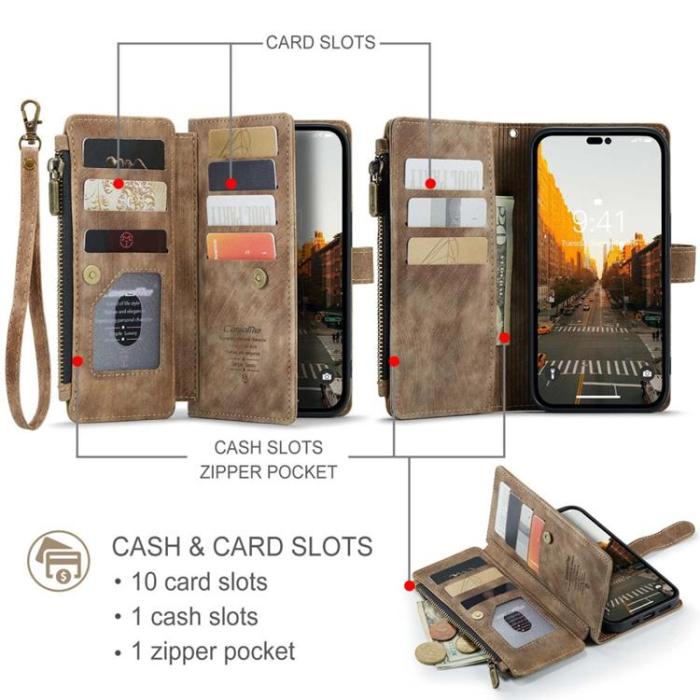 Caseme - CASEME iPhone 14 Pro Max Plånboksfodral C30 Zipper - Brun