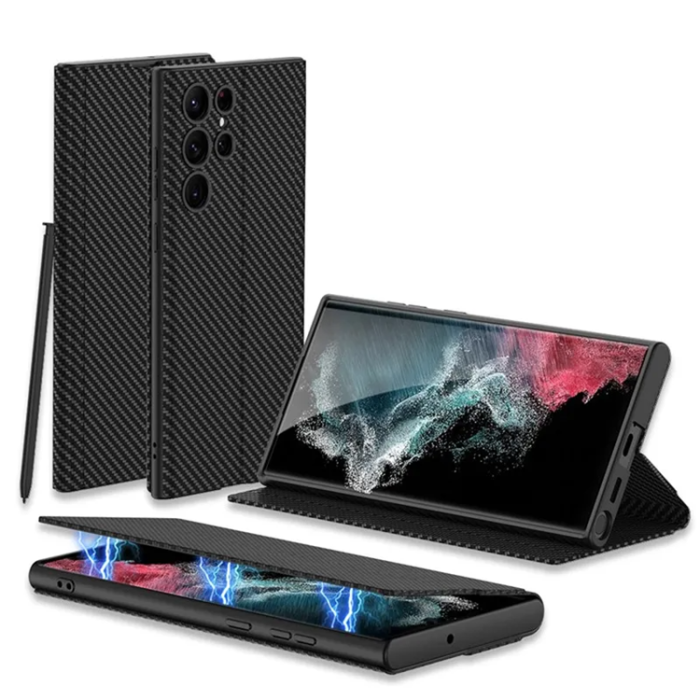 GKK - GKK Galaxy S23 Ultra Mobilfodral Magnetic PU-Läder - Carbon
