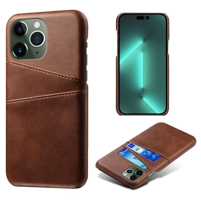 A-One Brand - iPhone 14 Pro Max Skal Korthållare PU Läder - Brun
