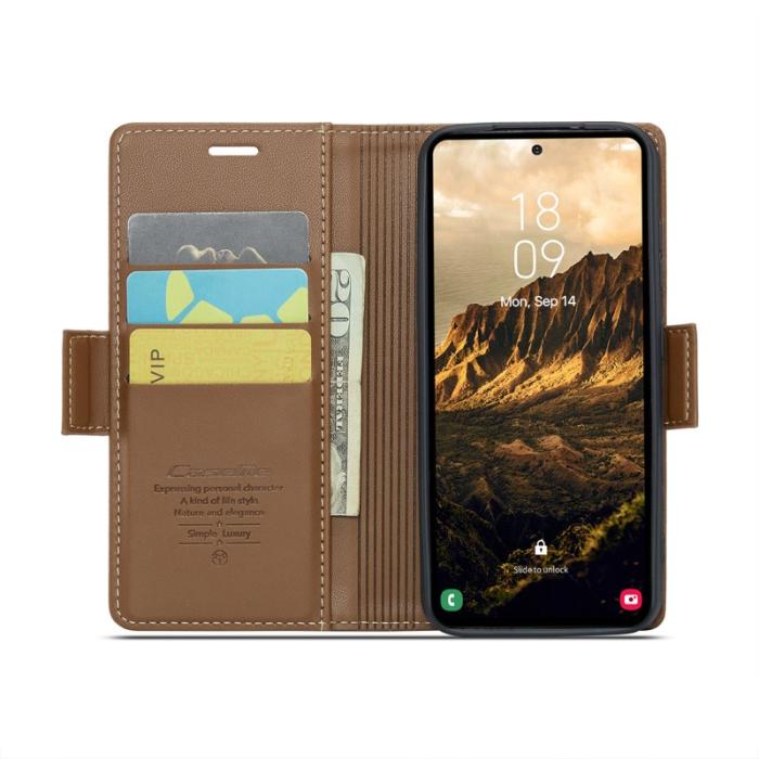 Caseme - CASEME Plånboksfodral Konstläder till Samsung Galaxy S25 - Brun