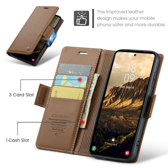 Caseme - CASEME Plånboksfodral Konstläder till Samsung Galaxy S25 - Brun