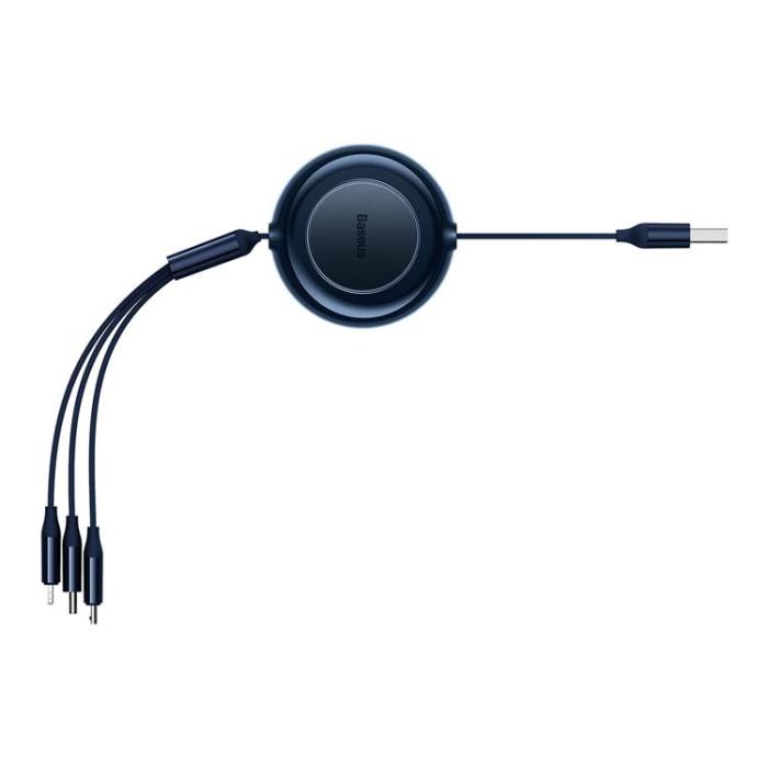 BASEUS - Baseus Retractable 3in1 microUSB/Lightning/Typ-C 3.5A 1.1m - Blå