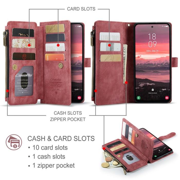 Caseme - CASEME Konstläder Plånboksfodral för Samsung Galaxy S25 Edge Röd