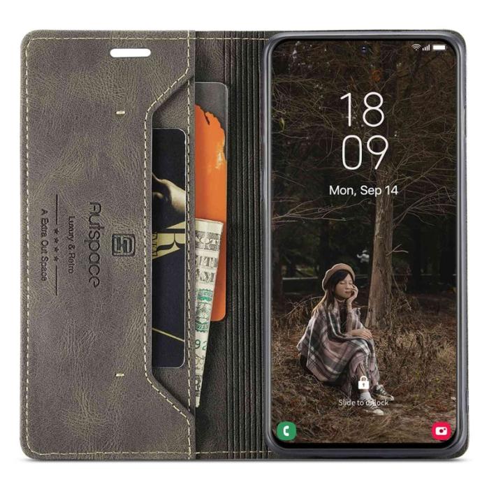 AUTSPACE - AUTSPACE A01 för Samsung Galaxy S22 5G Plånboksfodral Konstläder - Brun