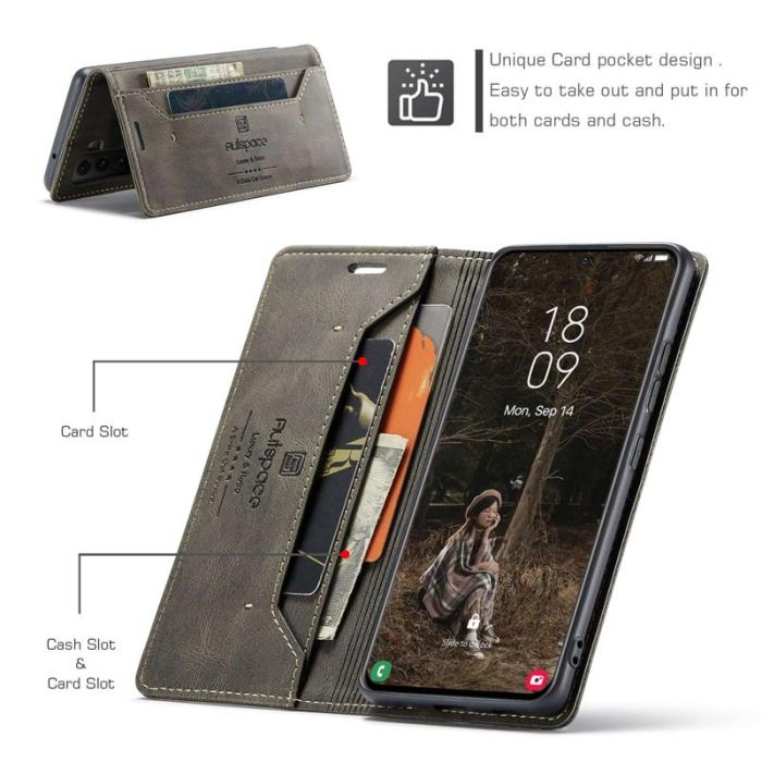 AUTSPACE - AUTSPACE A01 för Samsung Galaxy S22 5G Plånboksfodral Konstläder - Brun