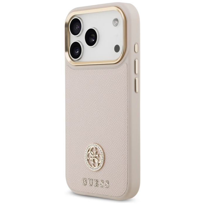 Guess - Guess iPhone 17 Pro Mobilskal Magsafe Grained Strass Logo - Rosa