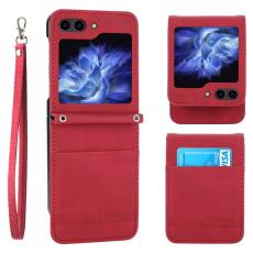 DIERFENG - DIERFENG DF-03 Konstl&auml;der Pl&aring;nboksfodral f&ouml;r Samsung Galaxy Z Flip7 FE 5G - R&ouml;d