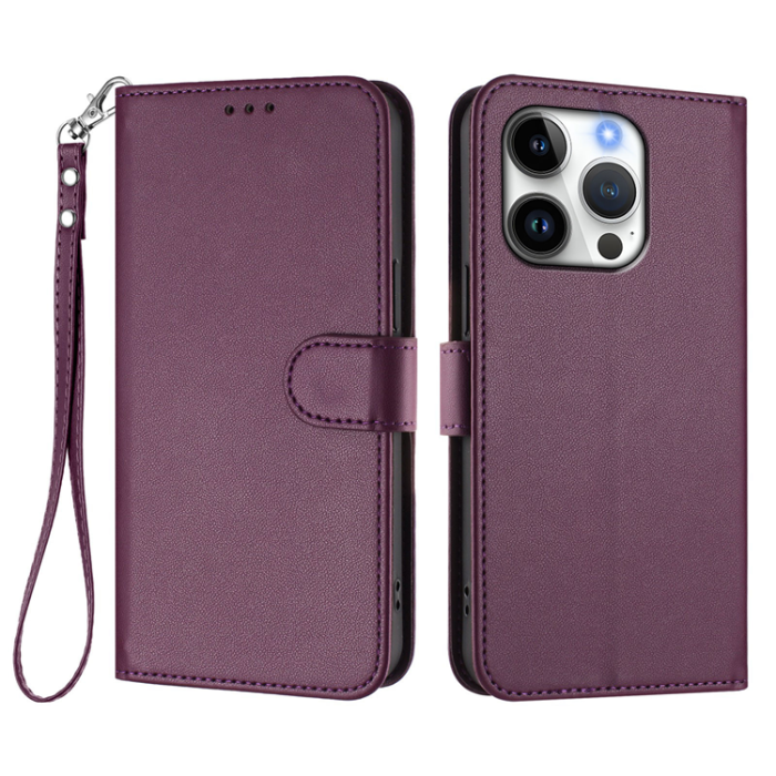 A-One Brand - iPhone 15 Pro Plånboksfodral Läder med Handledsrem - Lila