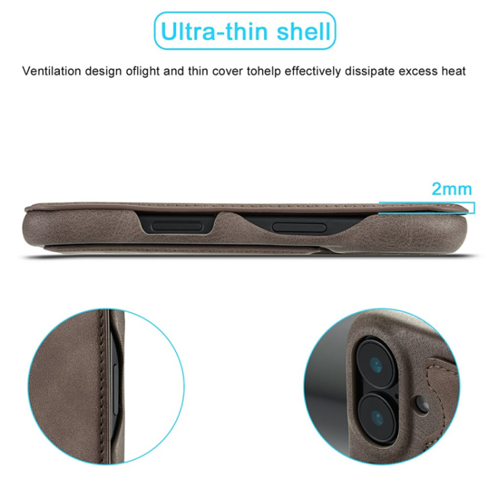 LC.imeeke - LC.IMEEKE iPhone 17 Mobilfodral Korthållare Läder Stativ - Coffee