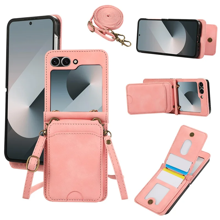 Galaxy Z Flip 7 Plånboksfodral Kickstand med Axelrem - Rosa | 2353 | AlltMobil