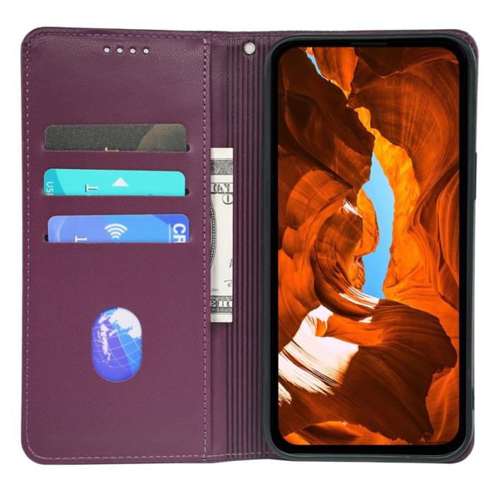 OEM - Samsung Galaxy S26 Fodral Fyrklöver Äkta Läder Flip - Mörklila
