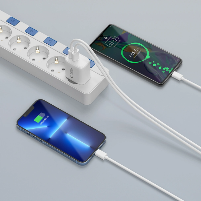 Tech-Protect - Tech-Protect Väggladdare 20W med USB-C Till USB-C Kabel - Vit