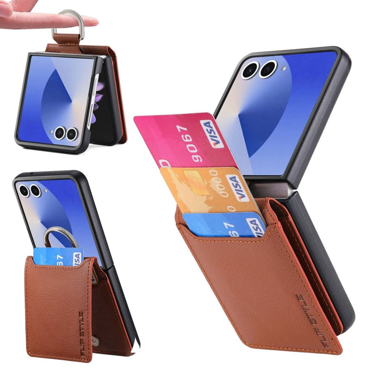 Galaxy Z Flip 7 Mobilskal Korthållare Kickstand - Brun | 2353 | AlltMobil