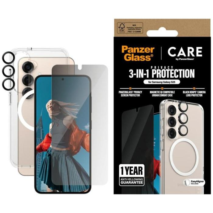 PanzerGlass - [3in1] CARE Galaxy S25 MagSafe Skal, Privacy Härdat Glas, Kameralinsskydd