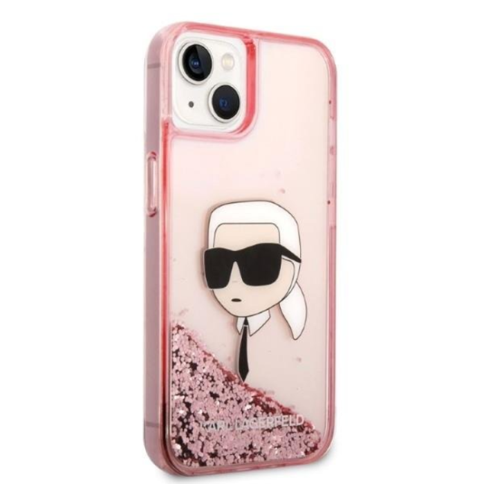 KARL LAGERFELD - Karl Lagerfeld iPhone 14 Plus Skal Liquid Glitter Head - Rosa