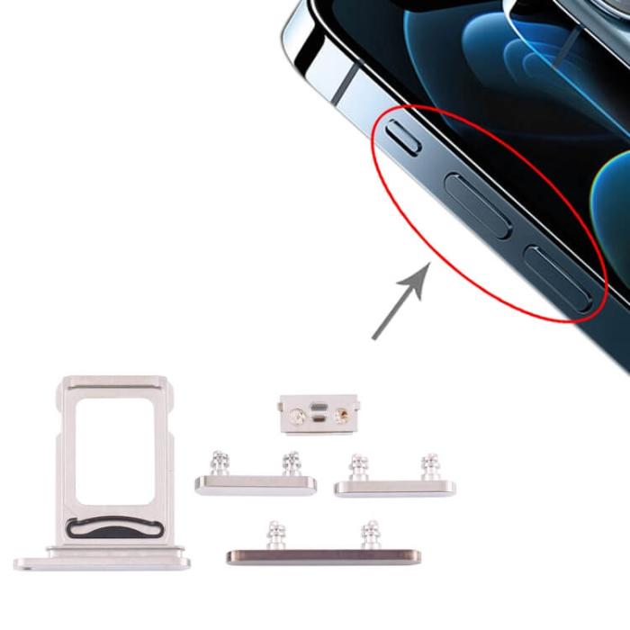 UTGATT1 - iPhone 12 Pro Simkortshållare (Dual) + Sidoknappar - Vit
