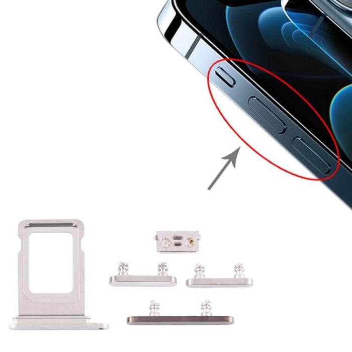 UTGATT1 - iPhone 12 Pro Simkortshållare + Sidoknappar - Vit
