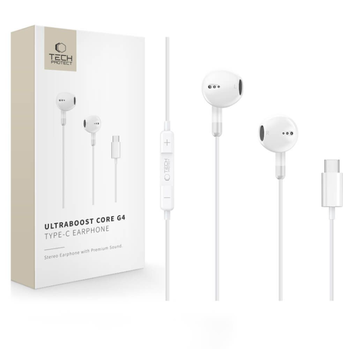 Tech-Protect - Tech-Protect Hörlurar Type-C Core G4 Ultraboost - Vit
