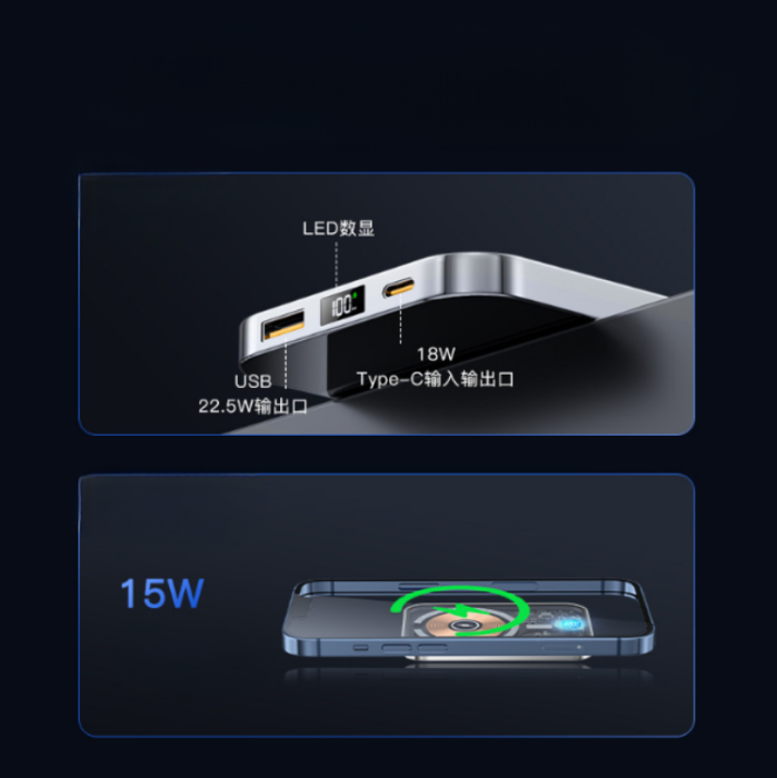 A-One Brand - Magsafe Ultra-Thin Magnetic Trådlös Powerbank 10000 mAh - Clear