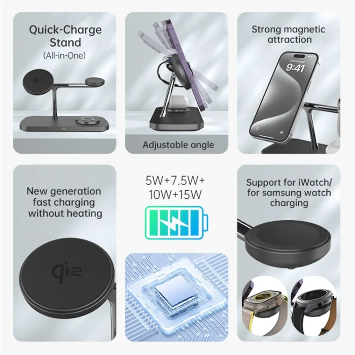OEM - 3-in-1 Trådlös Laddare Magsafe för Apple & Samsung Qi2 15W