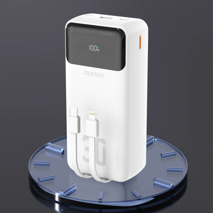 Dudao - Dudao Powerbank 30000mAh 22.5W PD med Kabel - Vit