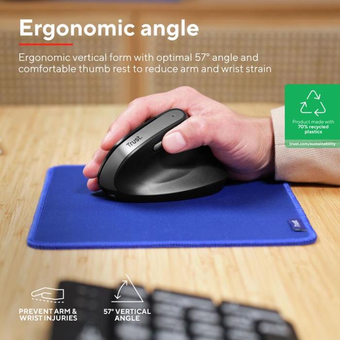 Trust - TRUST Bayo II Trådlös Ergonomisk Mus - Svart