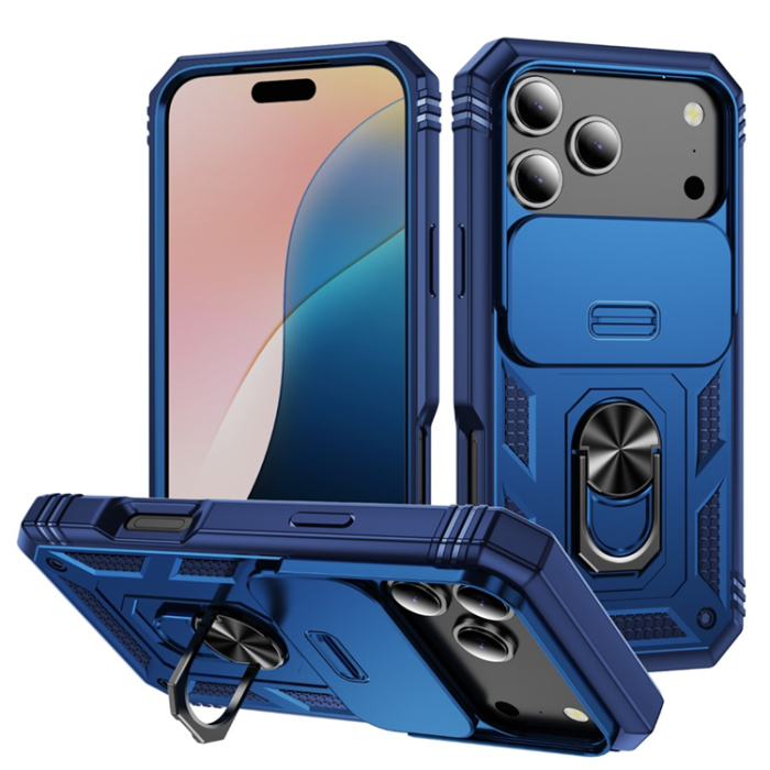A-One Brand - iPhone 17 Pro Max Mobilskal Slide Camshield Kickstand - Blå