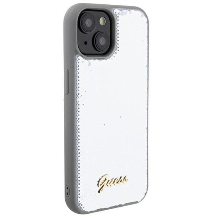 Guess - Guess iPhone 15 Mobilskal Sequin Script Metal - Silver