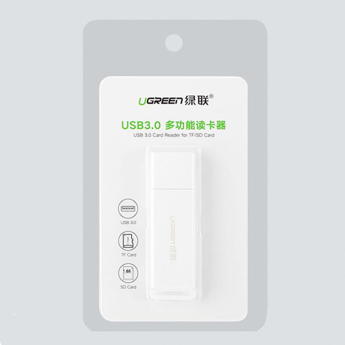 Ugreen - Ugreen Bärbar TF/SD-kortläsare för USB 3.0 - Vit