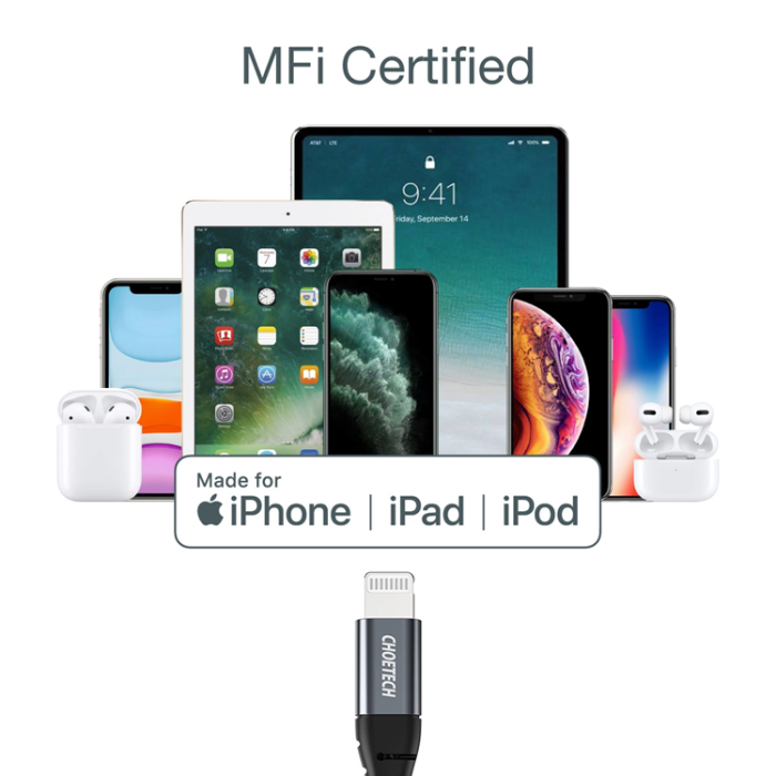 Choetech - Choetech USB-C till Lightning kabel MFi 1.2m lång - Svart