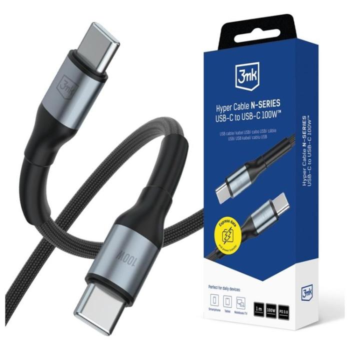 3MK - 3MK USB-C till USB-C 100W kabel 20V/5A 1m N-SERIES Hyper - Svart