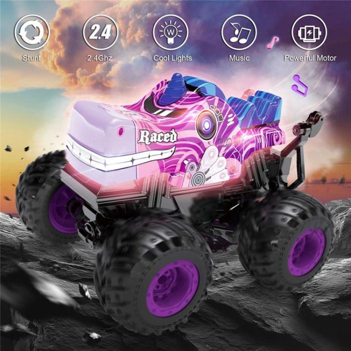 OEM - RC Bil Tecknad Stuntbil Leksak med Ljus och Musik för Barn (Ålder 3+) - Lila