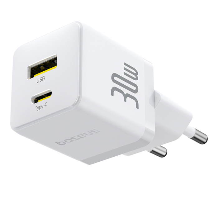 BASEUS - Baseus Snabbladdare USB-C - USB-A 30W Palm - Vit