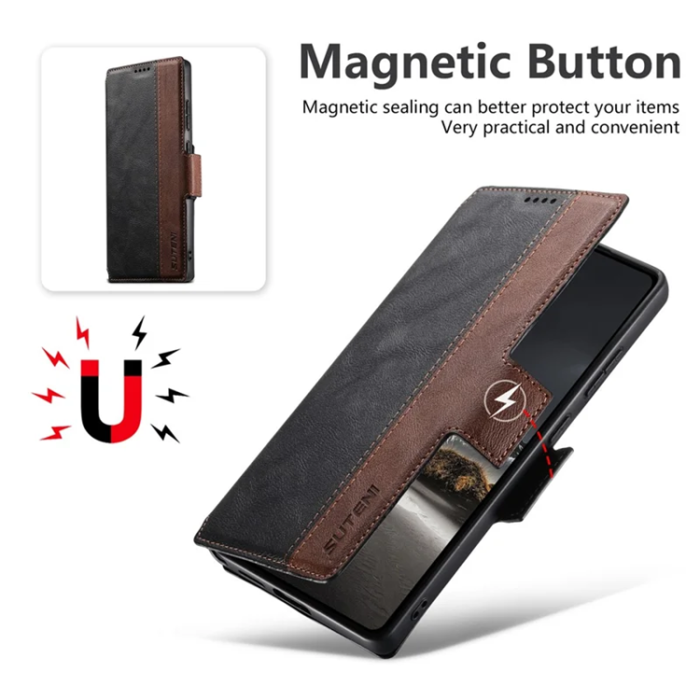 SUTENI - SUTENI Galaxy S23 Ultra Plånboksfodral Magsafe Cowhide - Svart