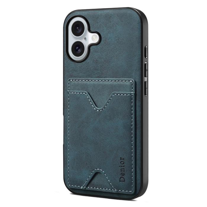 DENIOR - DENIOR iPhone 17 Fodral Kortfack Ställ i Konstläder - Blå