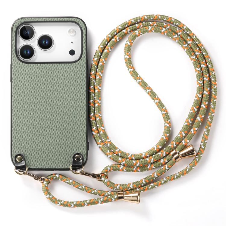 iPhone 17 Pro Mobilskal Med Axelrem Snodd Carbon Fiber - Grön | 2353 | AlltMobil