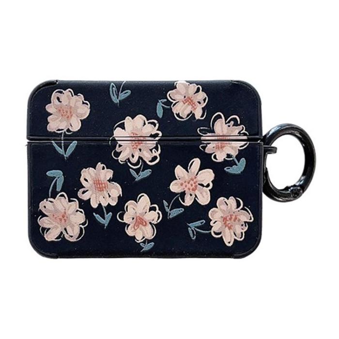 OEM - Airpods Pro 2 Skal TPU Läder Floral - Svart/Rosa
